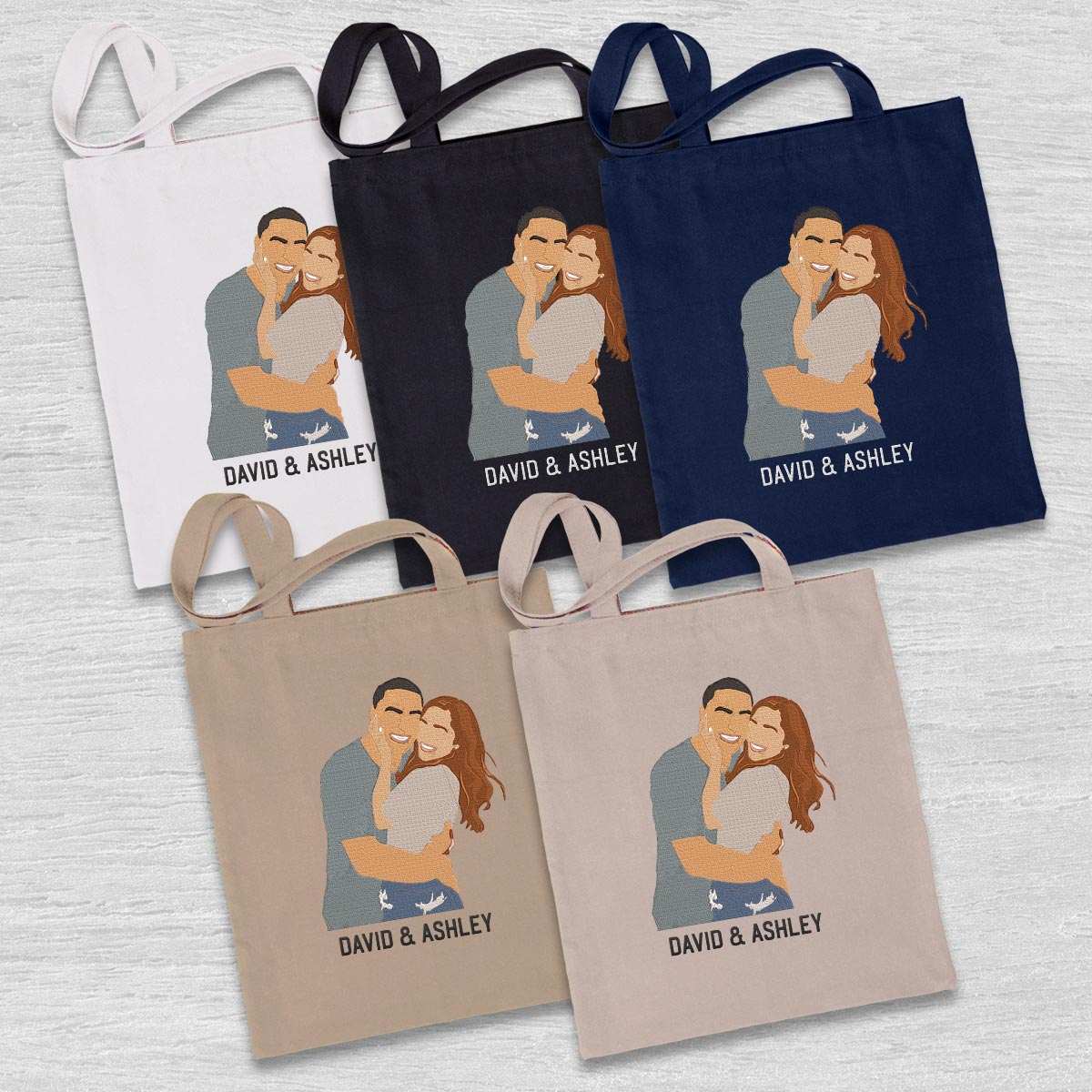 Custom 2D Photo - Personalized Couple Embroidered Tote Bag