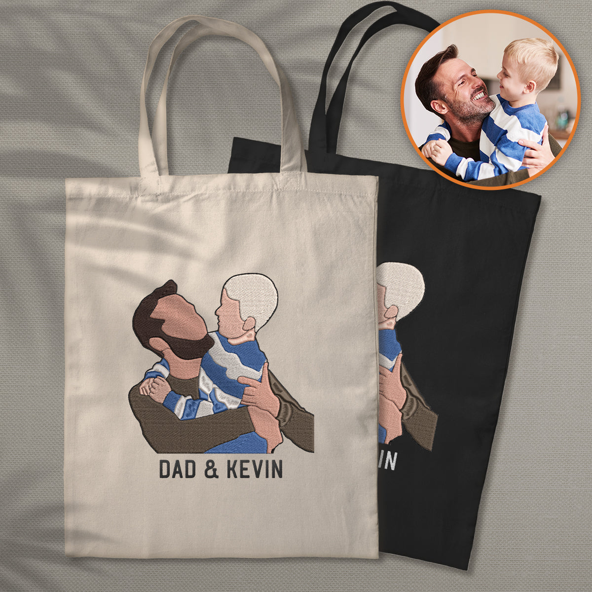 Custom 2D Photo - Personalized Father Embroidered Tote Bag