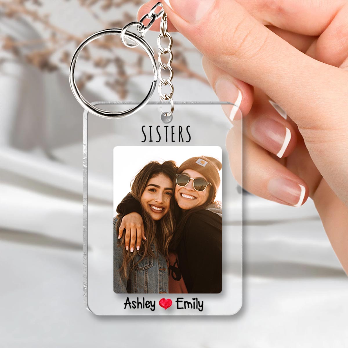 Custom Photo - Personalized Sibling Keychain