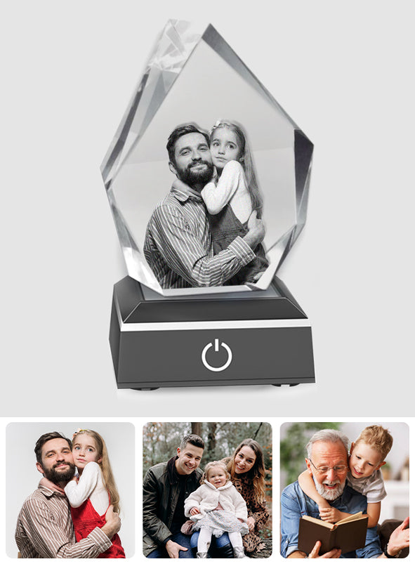 Custom Photo - Personalized Father Laser Engraving 3D Iceberg Shaped Crystal Lamp