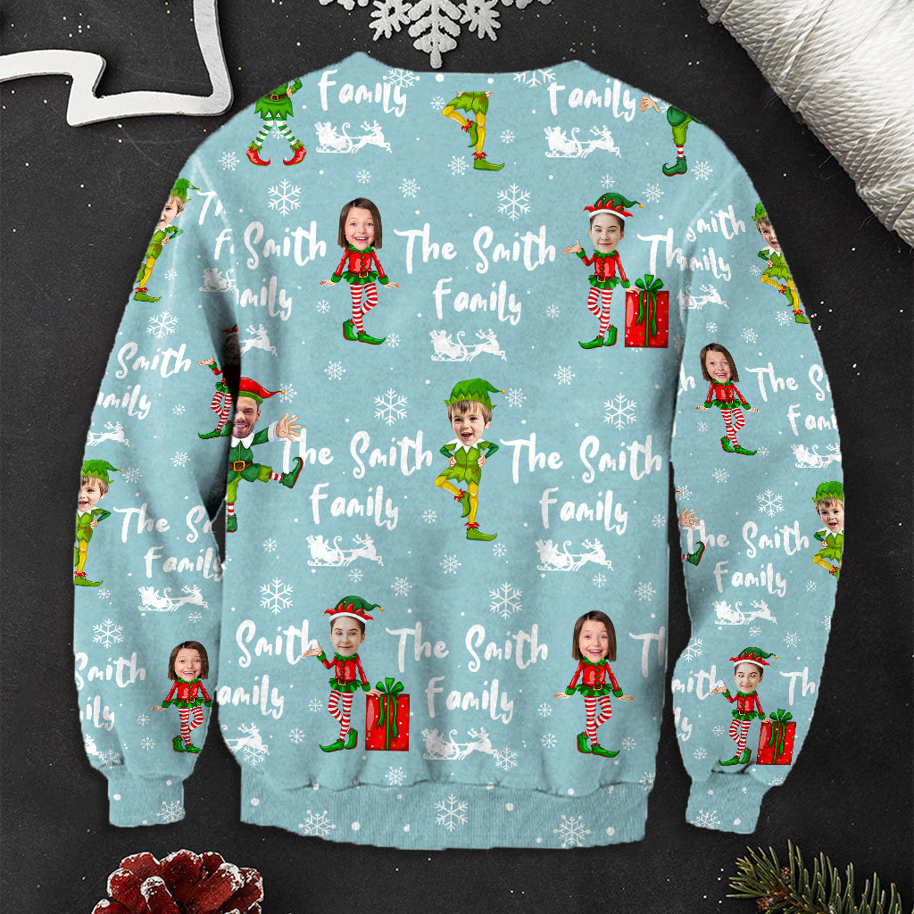 Christmas Elves Blue Ugly Sweater - Personalized Family Ugly Sweater