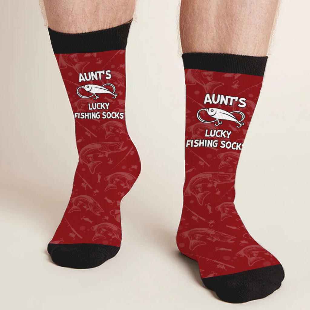 Lucky Fishing Socks - Gift for dad, uncle, aunt, grandma, grandpa, mom,  son, daughter, brother, sister, granddaughter, grandson, husband, wife,  boyfriend, girlfriend, friend, co-worker - Personalized Socks