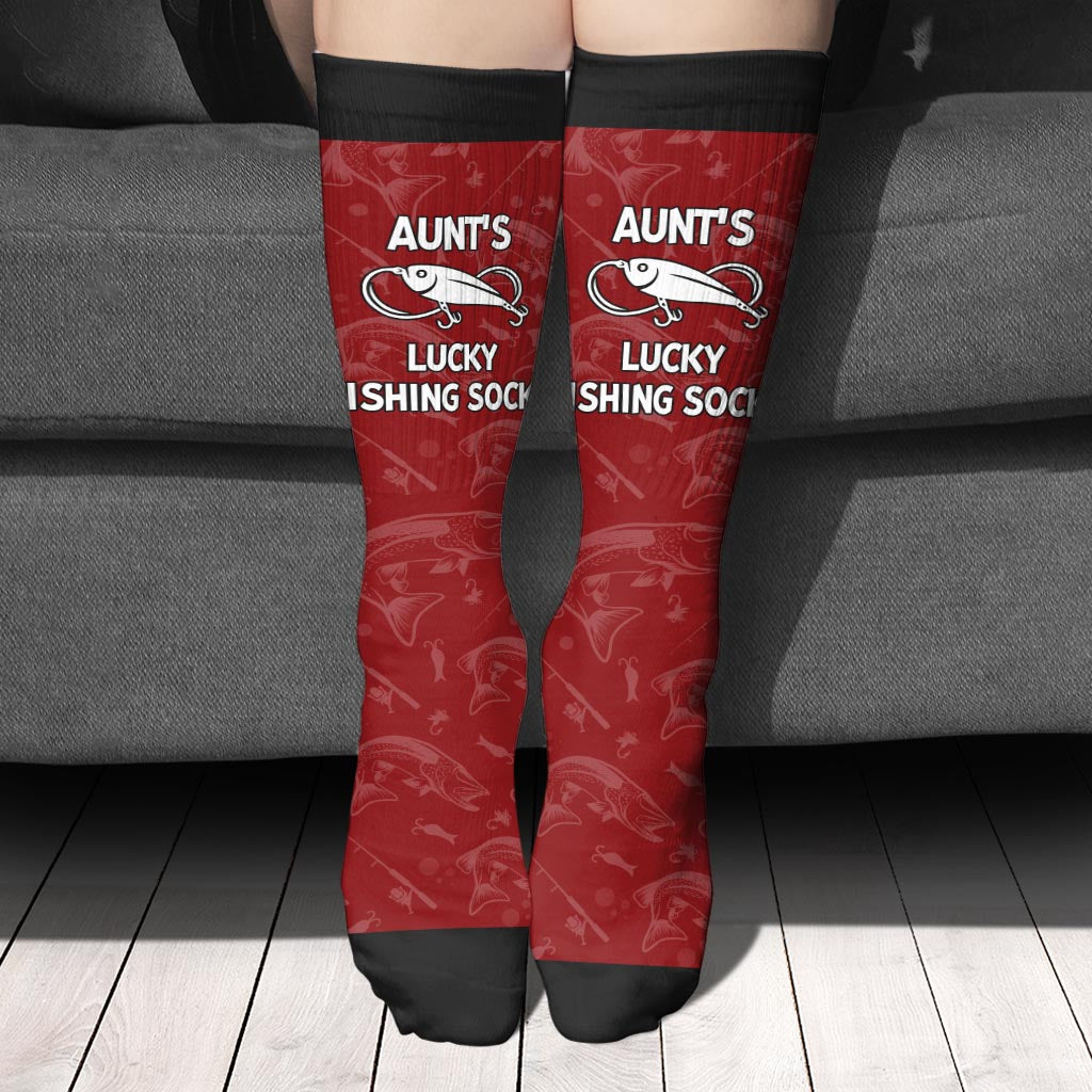 Lucky Fishing Socks - Gift for dad, uncle, aunt, grandma, grandpa, mom,  son, daughter, brother, sister, granddaughter, grandson, husband, wife,  boyfriend, girlfriend, friend, co-worker - Personalized Socks