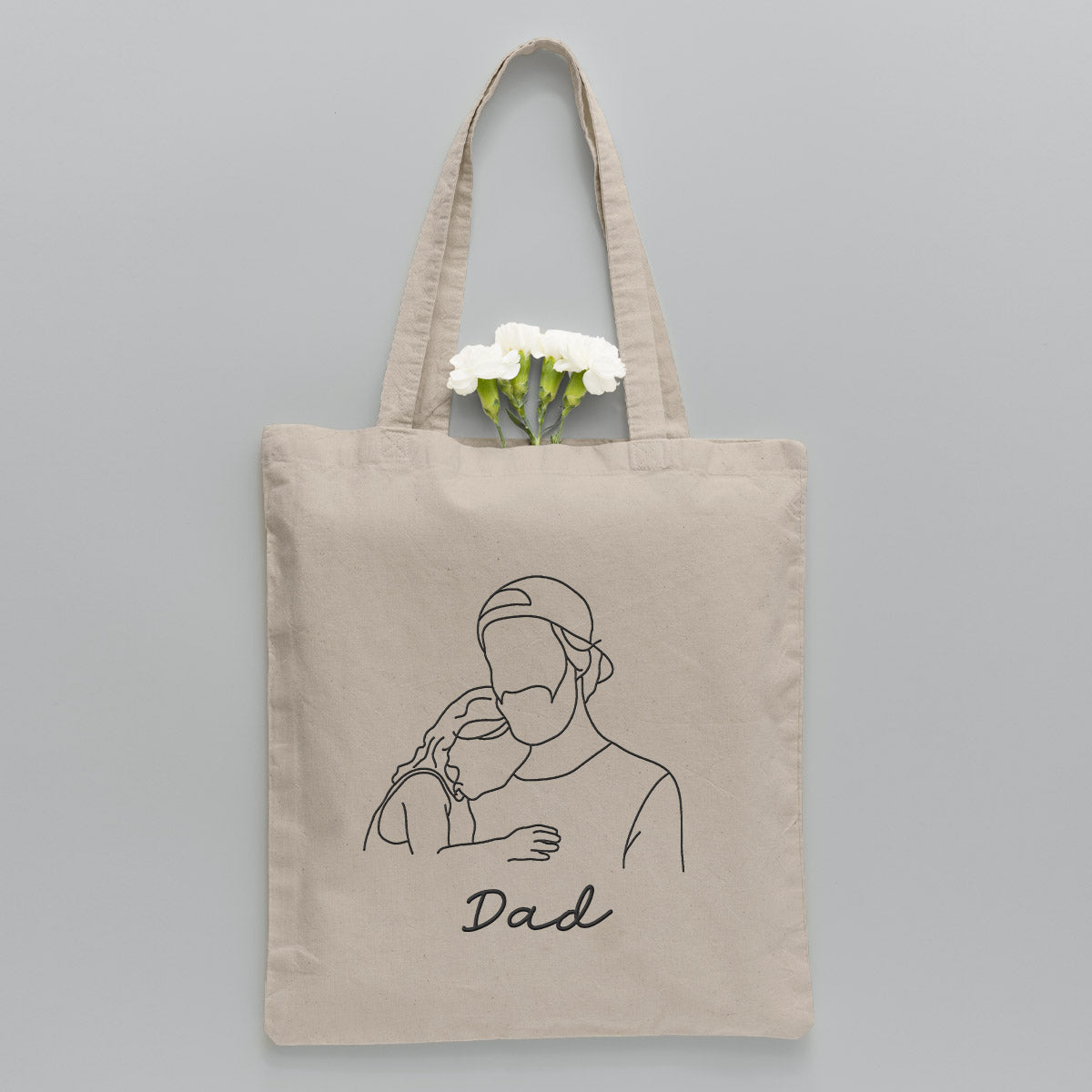 Custom Photo Line Art - Personalized Father Embroidered Tote Bag