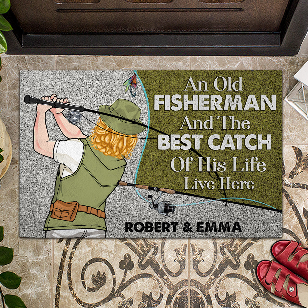 An Old Fisherman And The Best Catch Of His Life - Personalized Fishing Doormat