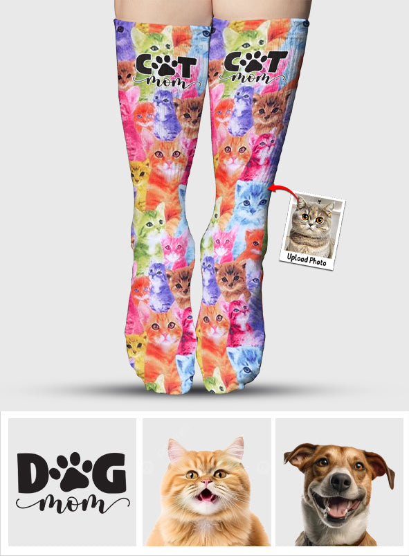 Photo Insert Transferring Into Colorful Style - Personalized Cat Socks