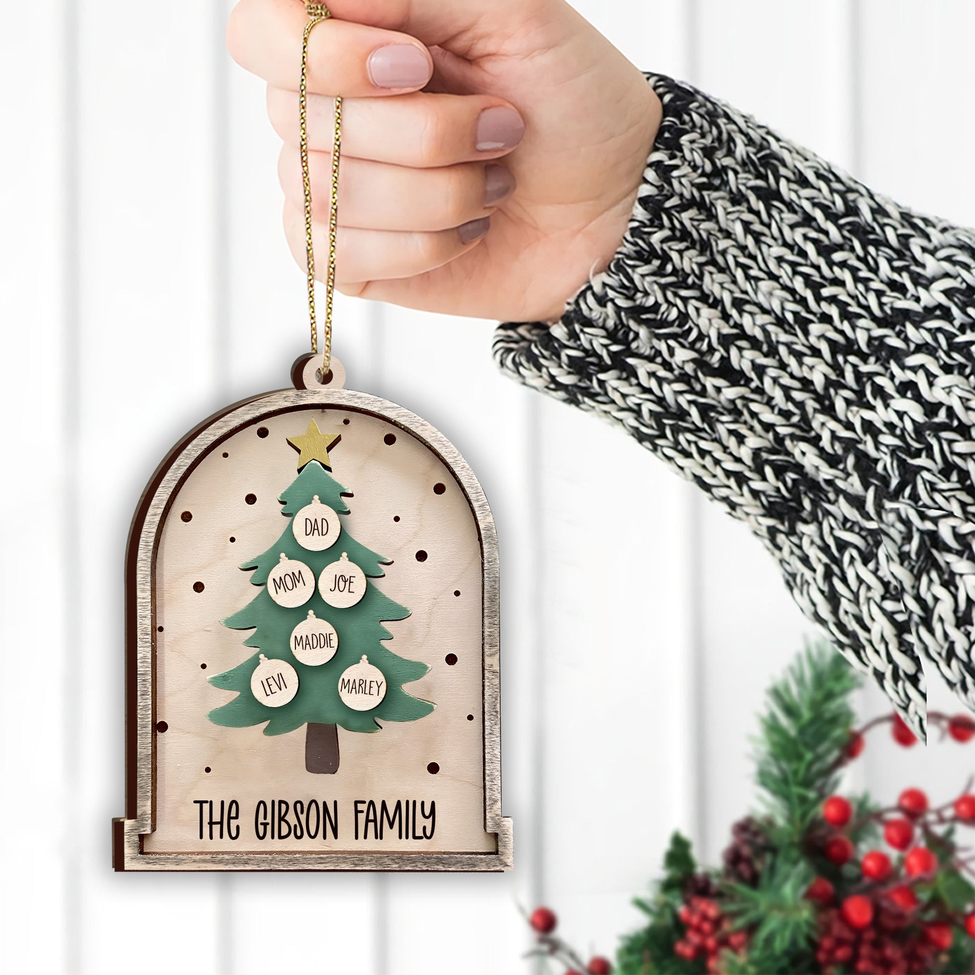 Christmas Tree - Personalized Family 2 Layered Piece Ornament