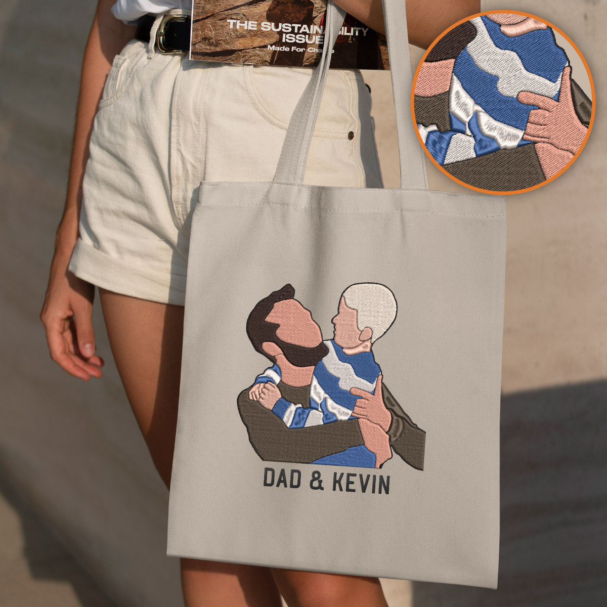 Custom 2D Photo - Personalized Father Embroidered Tote Bag