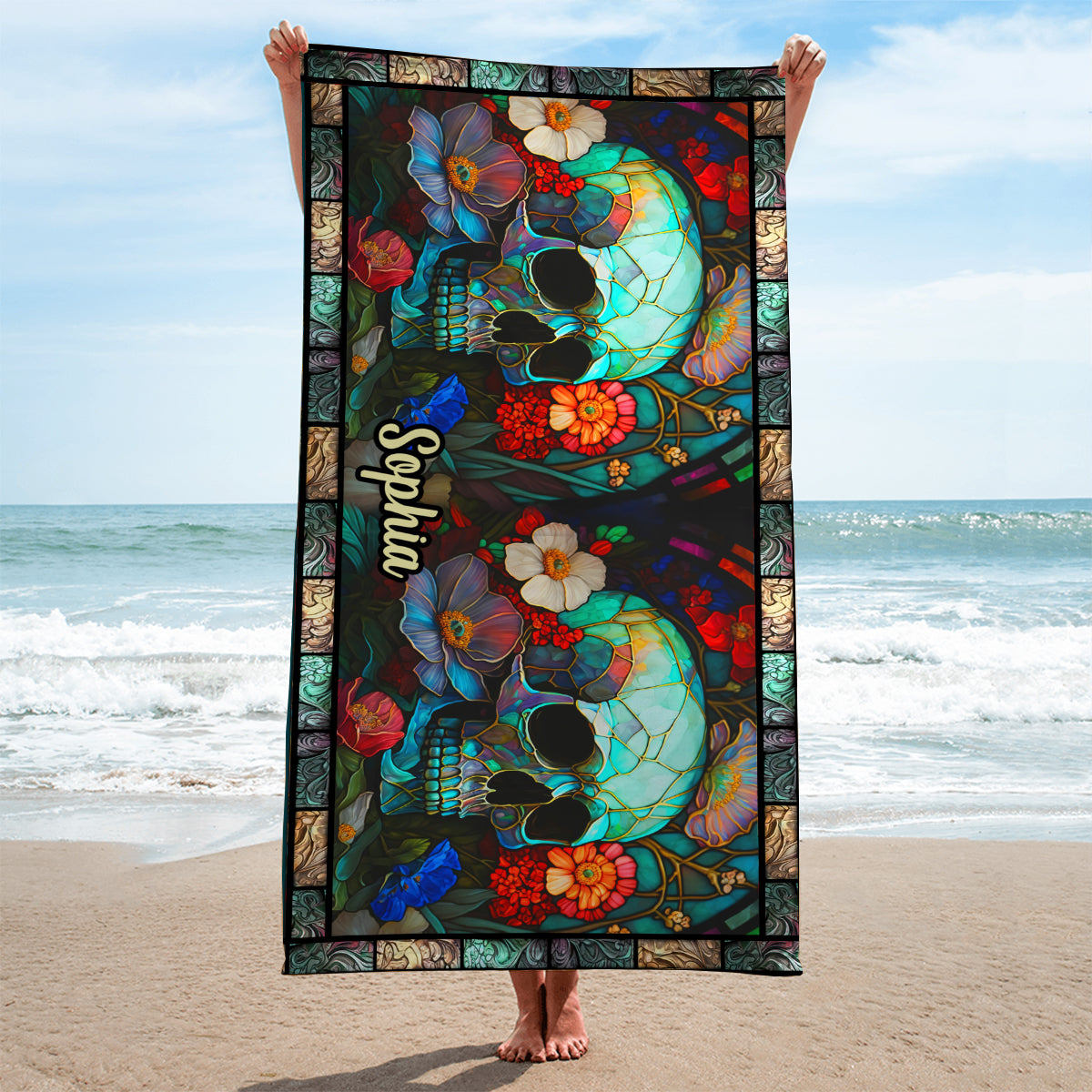 Floral Skull - Personalized Skull Beach Towel