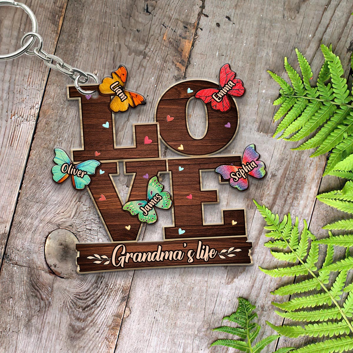 Love - Personalized Grandma Keychain (Printed On Both Sides)