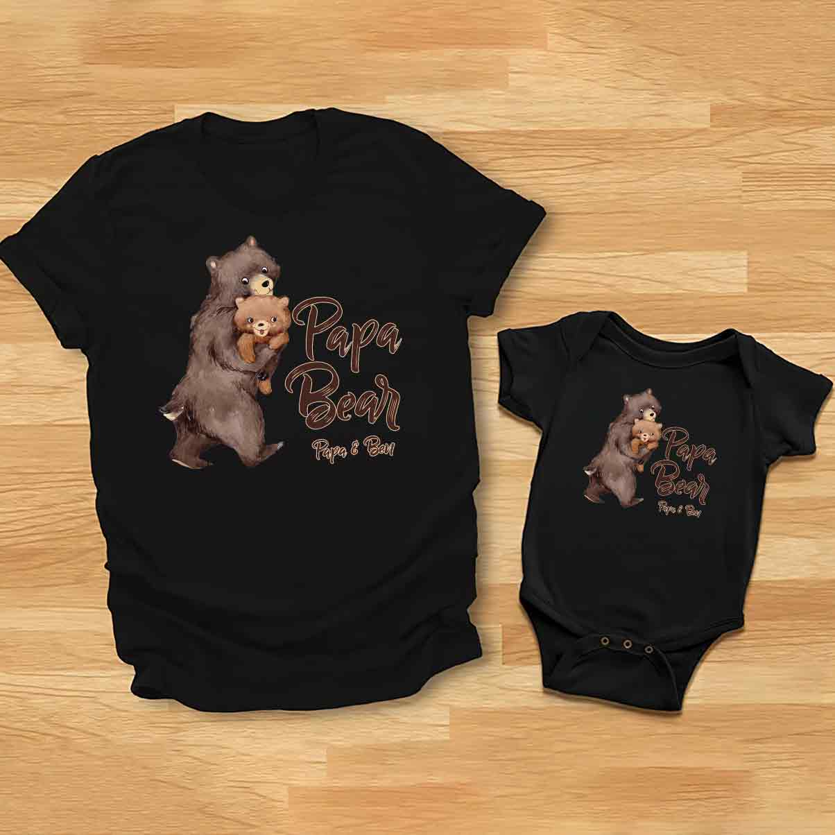 Papa Bear Baby Bear - Personalized Father T-shirt And Baby Onesie