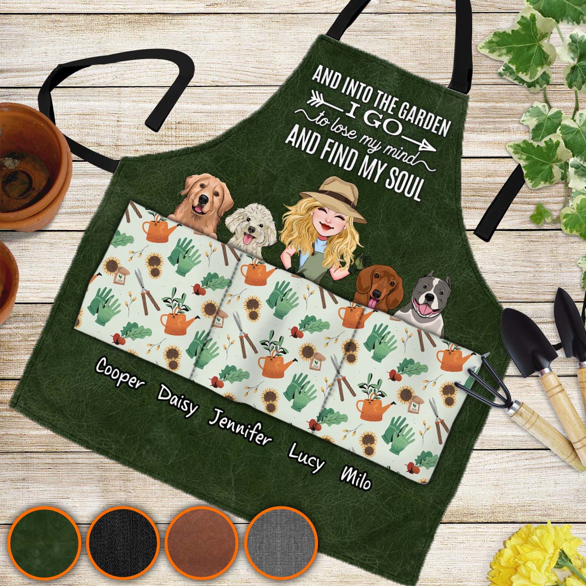 And Into The Garden I Go - Gardening gift for mom, wife, her, girlfriend, grandma, dog lover, cat lover - Personalized Apron