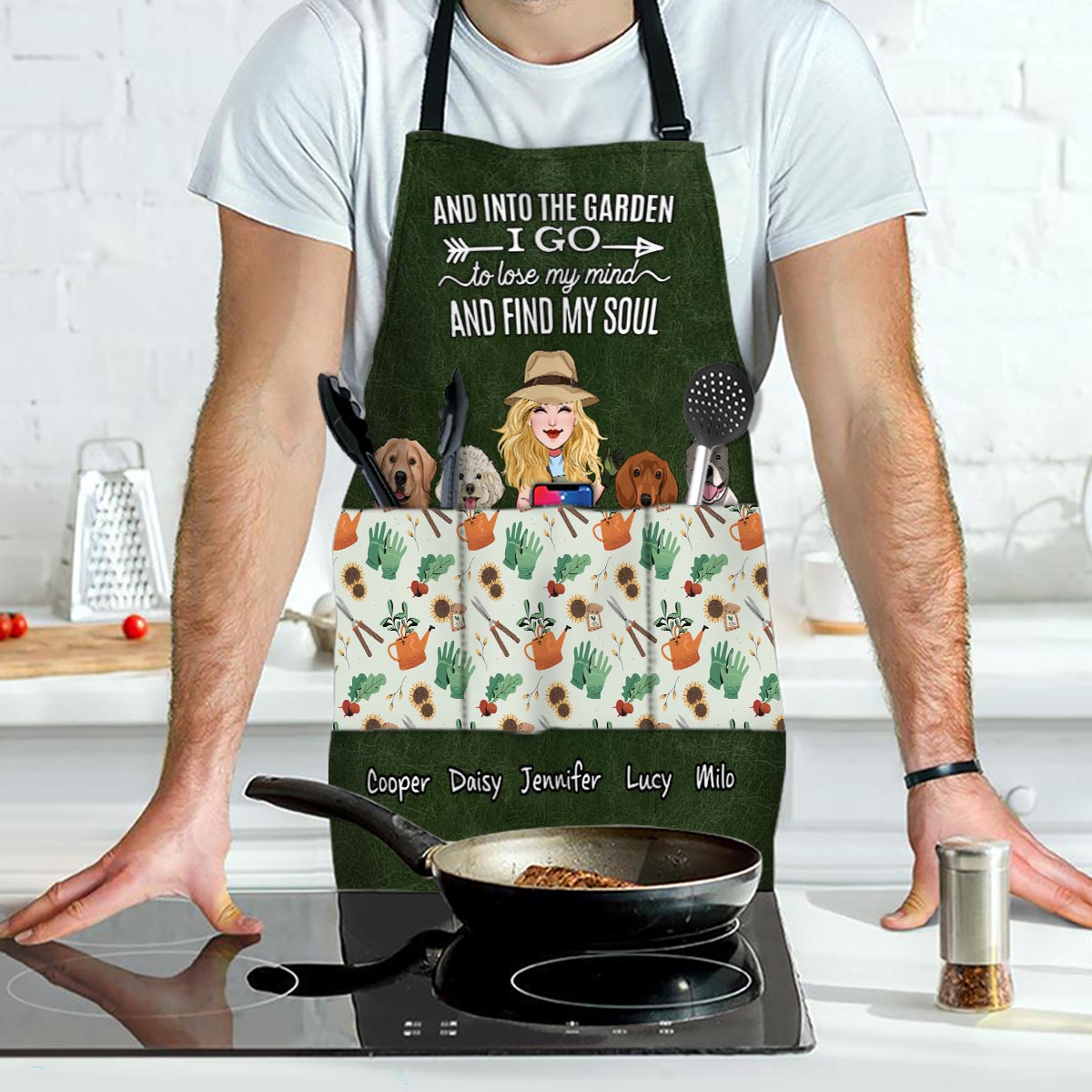 And Into The Garden I Go - Gardening gift for mom, wife, her, girlfriend, grandma, dog lover, cat lover - Personalized Apron