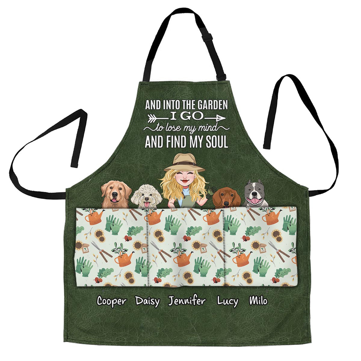 And Into The Garden I Go - Gardening gift for mom, wife, her, girlfriend, grandma, dog lover, cat lover - Personalized Apron