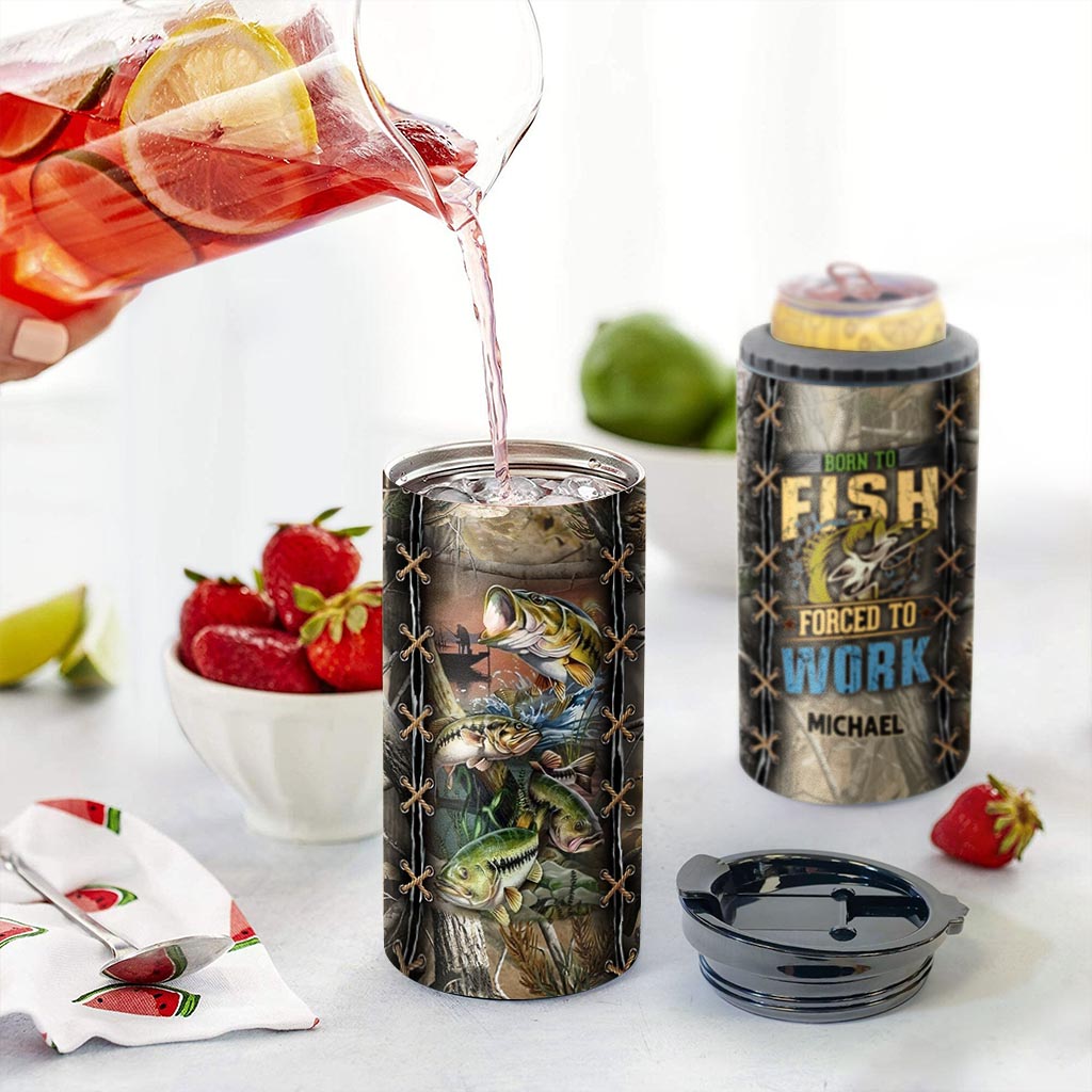 Born To Fish Forced To Work - Personalized Fishing Can Cooler