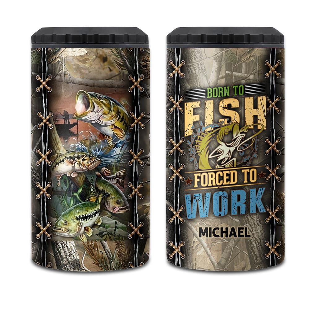 Born To Fish Forced To Work - Personalized Fishing Can Cooler