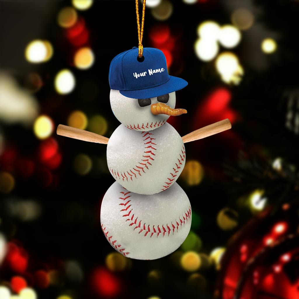 Snowman Baseball - Personalized Christmas Baseball Ornament (Printed On Both Sides)