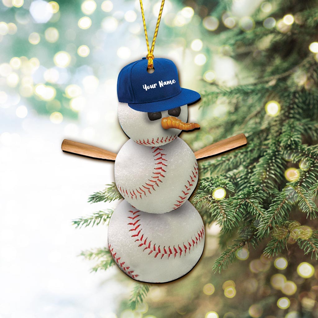 Snowman Baseball - Personalized Christmas Baseball Ornament (Printed On Both Sides)