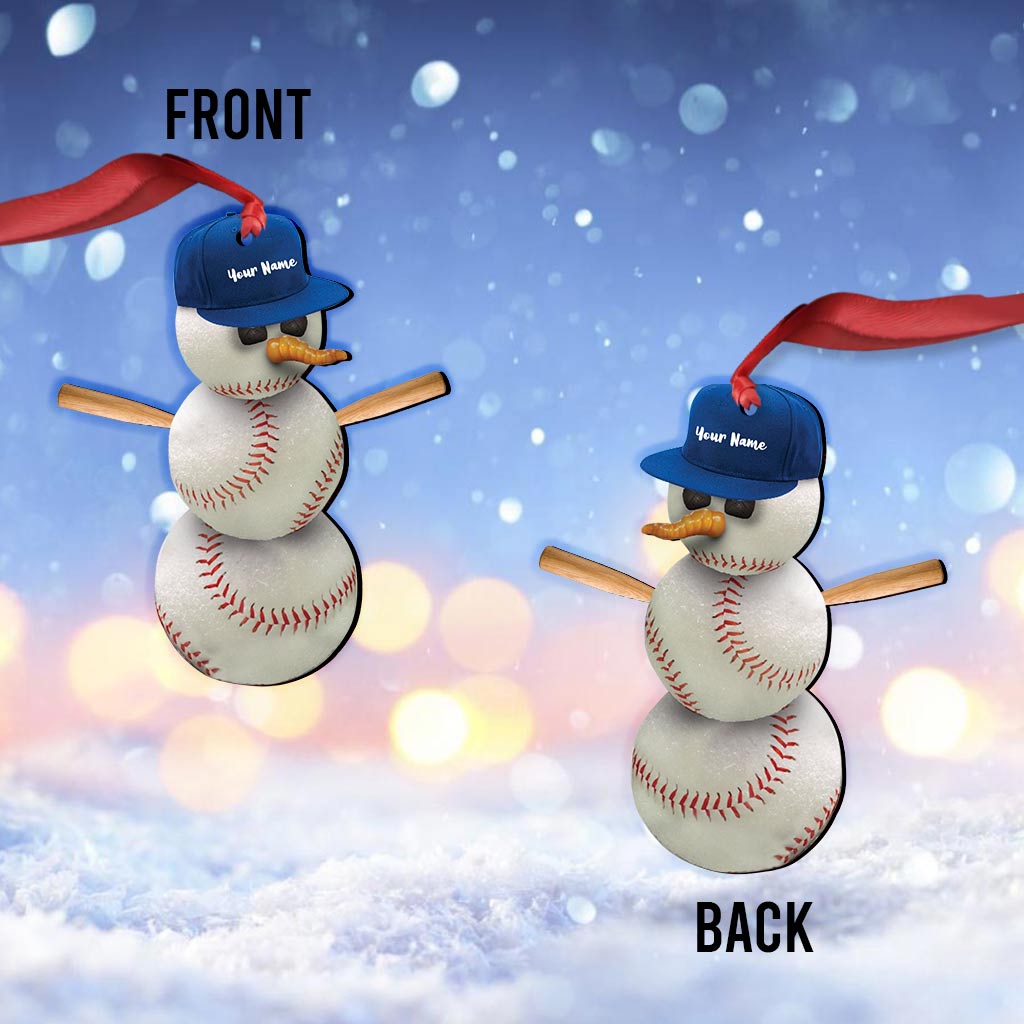 Snowman Baseball - Personalized Christmas Baseball Ornament (Printed On Both Sides)