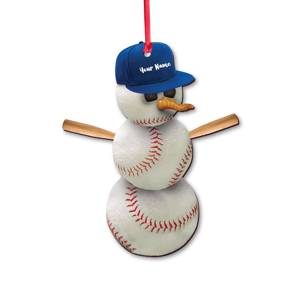 Snowman Baseball - Personalized Christmas Baseball Ornament (Printed On Both Sides)