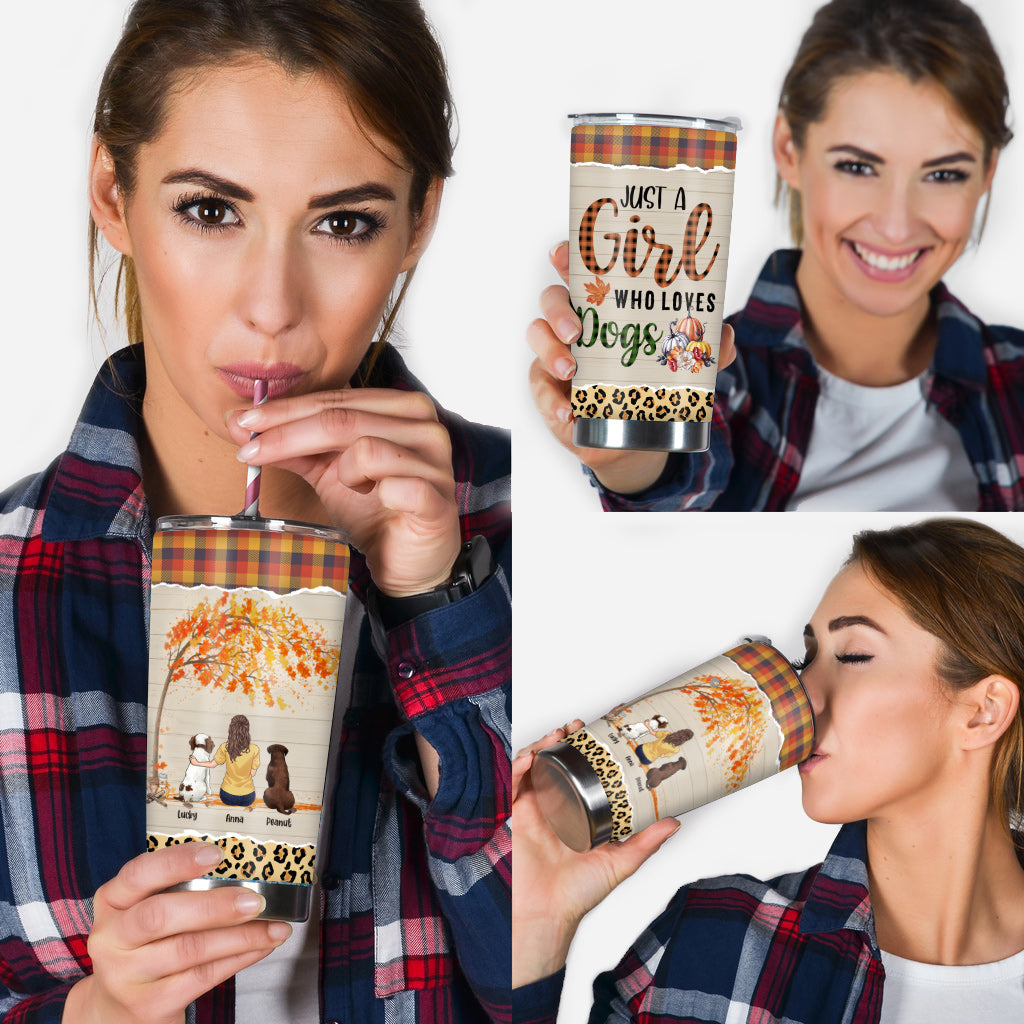 Just A Girl Who Loves Fall And Dogs - Personalized Dog Tumbler