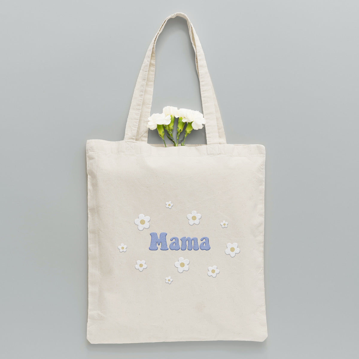 Custom Name With Flower - Personalized Mother Embroidered Tote Bag