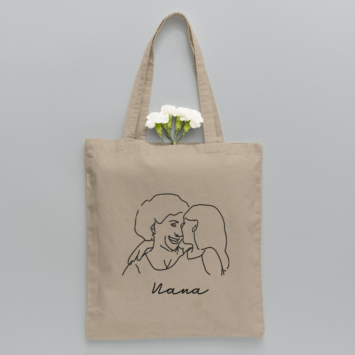 Custom Photo Line Art - Personalized Grandma Embroidered Tote Bag