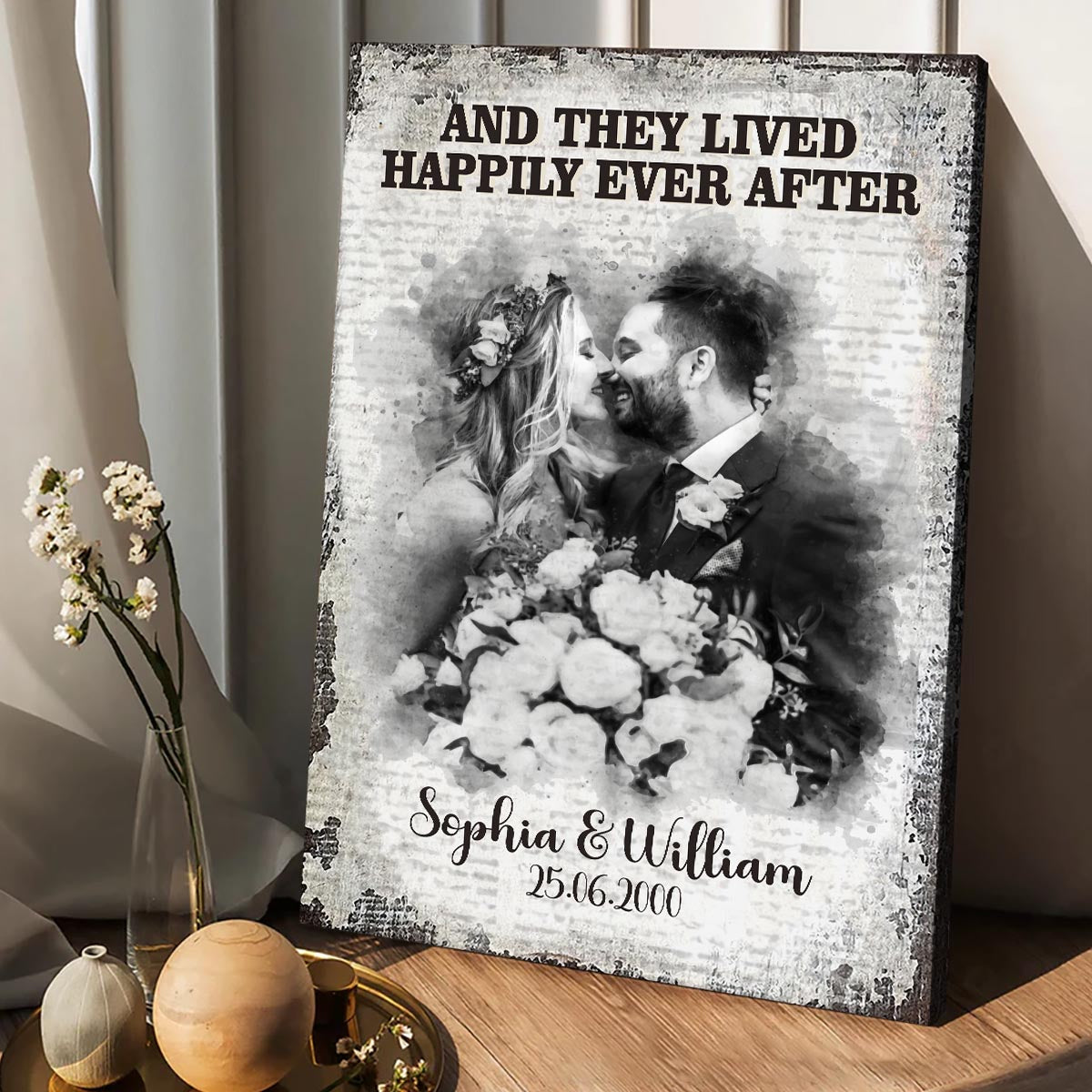 And They Lived Happily Ever After - Personalized Husband And Wife Canvas And Poster