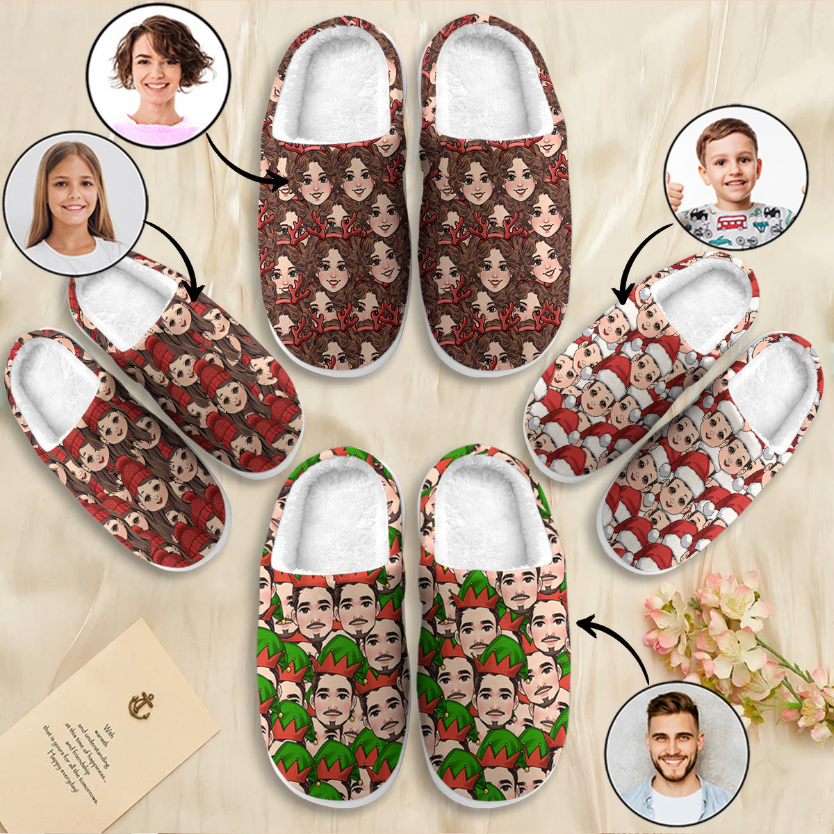 Funny Chibi Faces For Couple Besties Family Matching Slippers - Personalized Family Slippers
