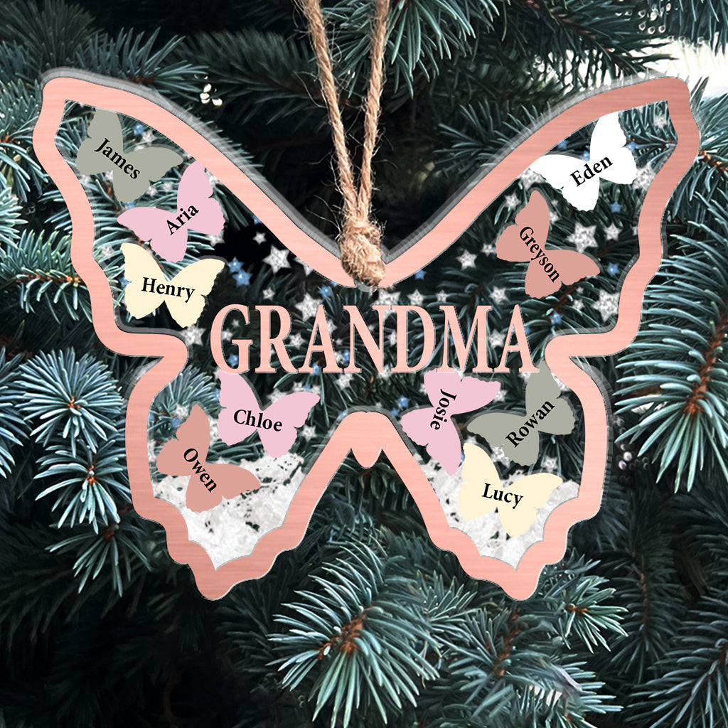 Grandma And Grandchildren Butterflies - Gift for grandma - Personalized 3 Layered Shaker Ornament