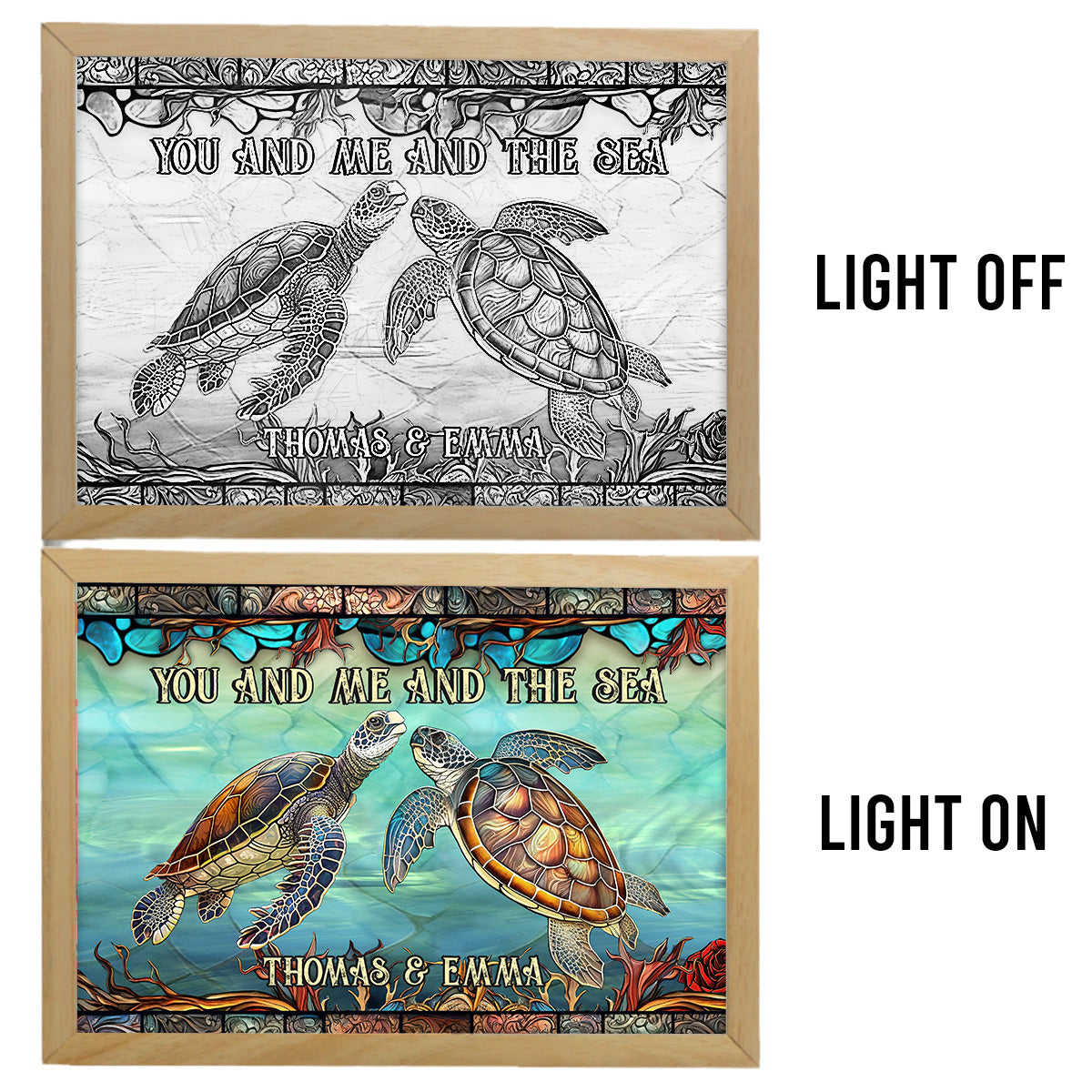 You And Me And The Sea - Personalized Turtle Light Photo Frame