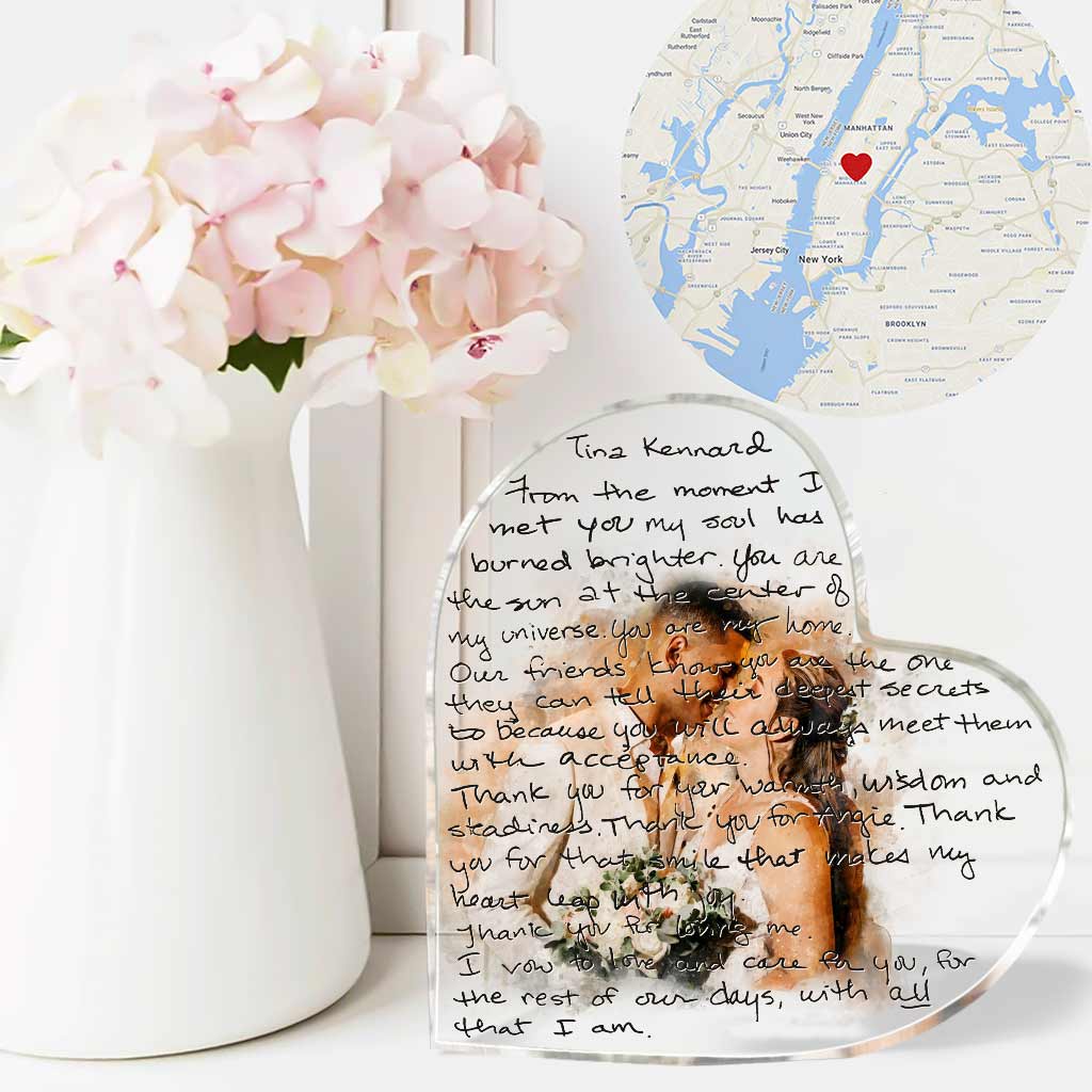 Handwritten Wedding Vows With Personalized Watercolor Portrait - Personalized Husband And Wife Custom Shaped Acrylic Plaque