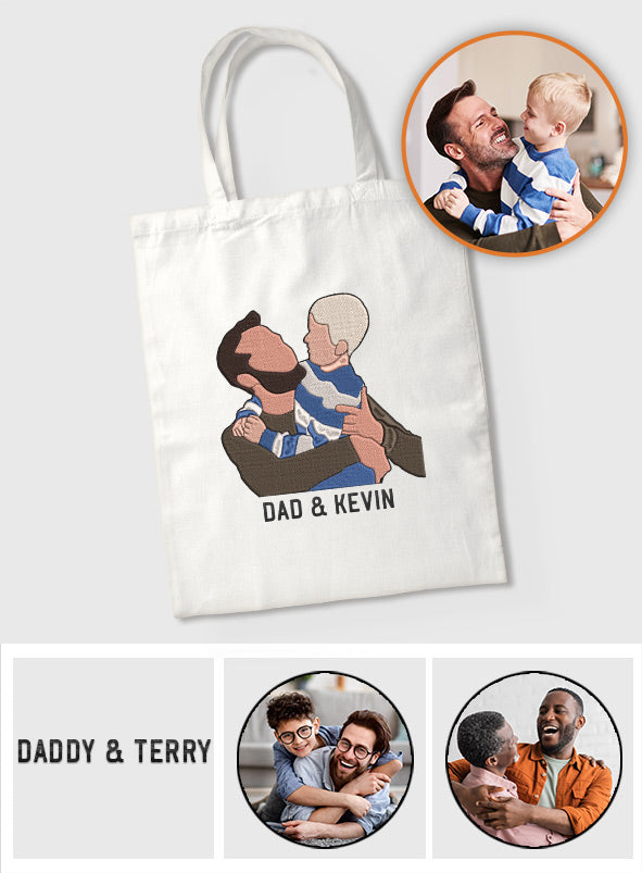 Custom 2D Photo - Personalized Step Dad Embroidered Tote Bag