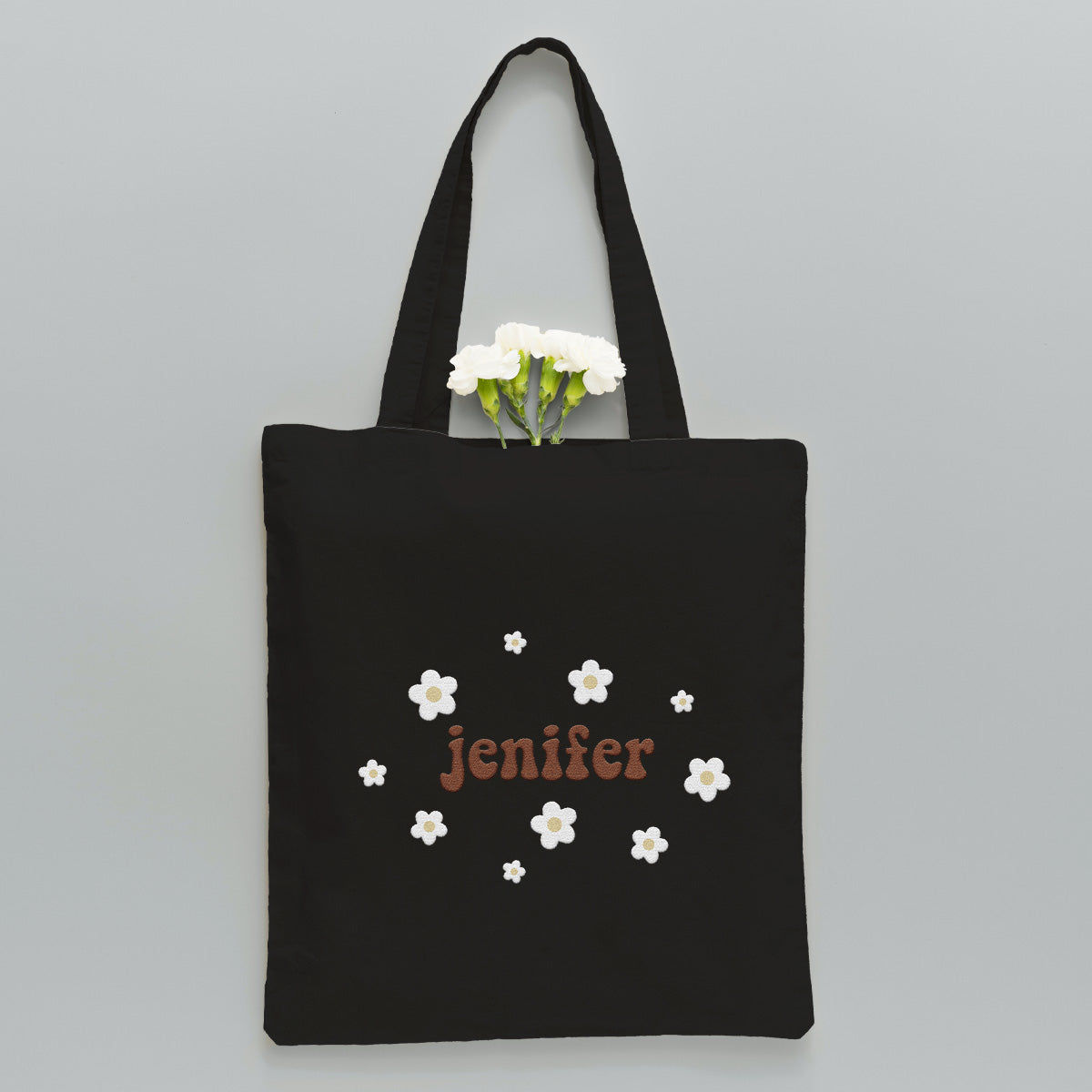 Custom Name With Flower - Personalized Aunt Embroidered Tote Bag