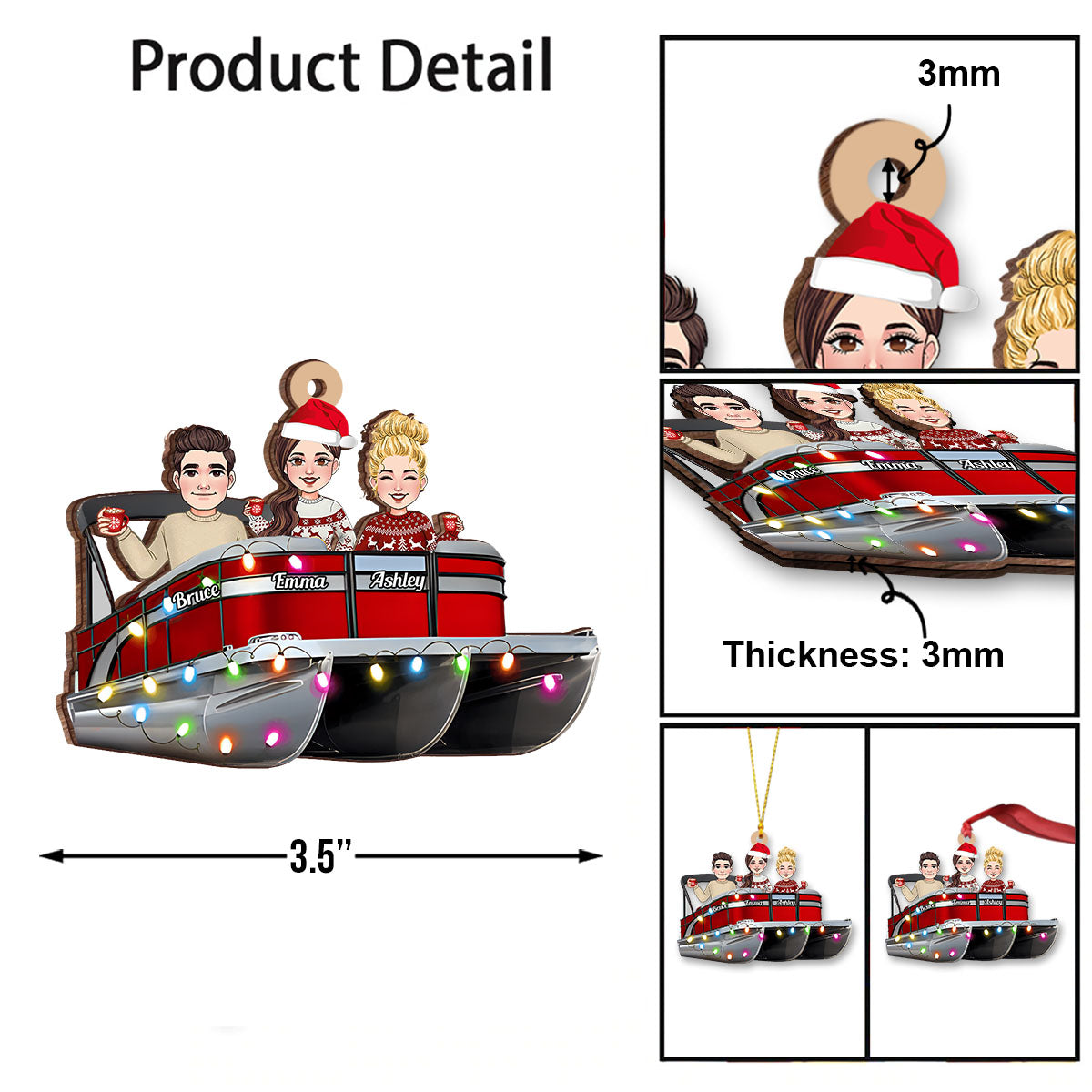 Christmas Light Pontoon Boat - Personalized Pontoon Ornament