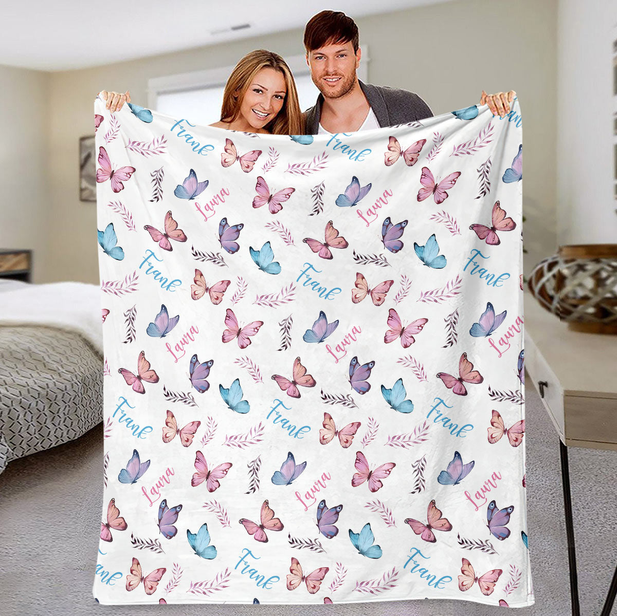 Butterfly Custom Name - Personalized Couple Blanket