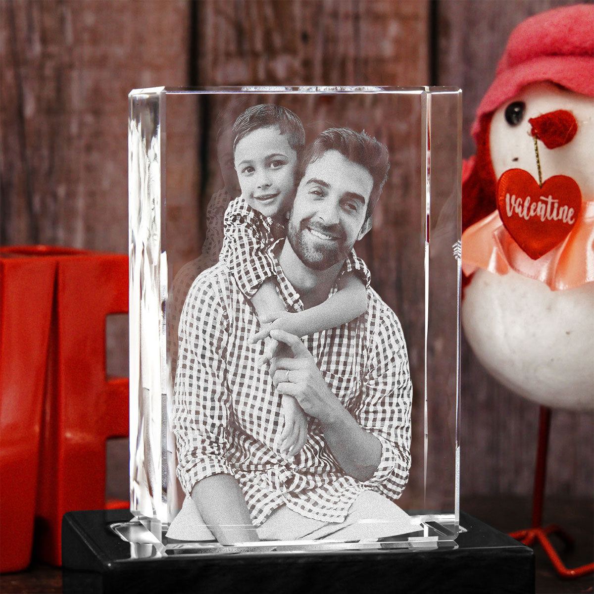 Custom Photo Laser Engraved Crystal Lamp - Gift for dad - Personalized Laser Engraving 3D Cuboid Shaped Crystal Lamp