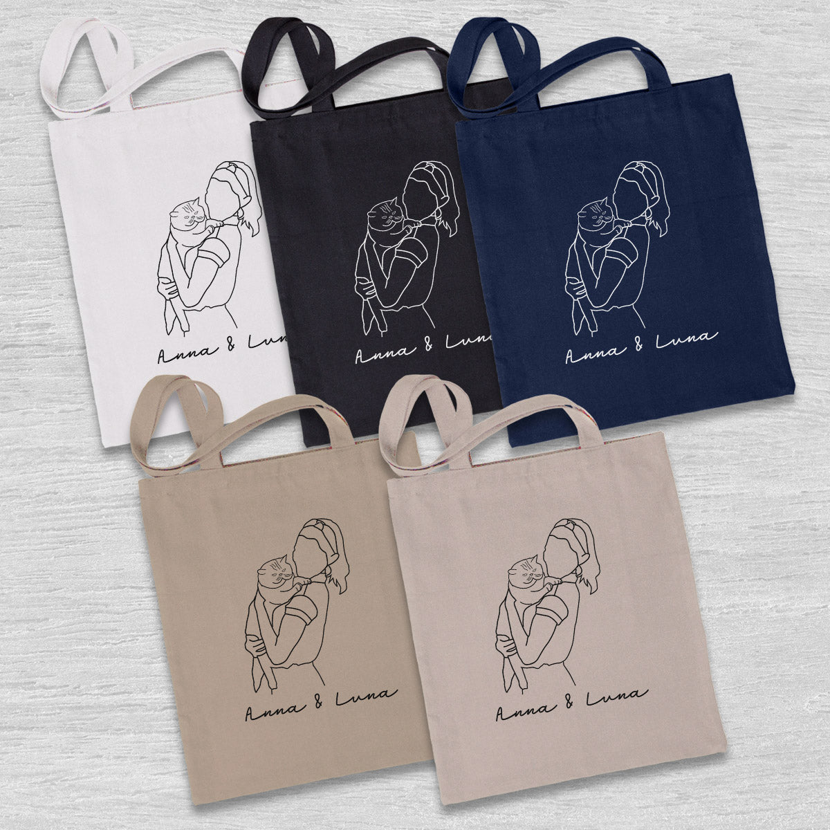 Custom Photo Line Art - Personalized Cat Embroidered Tote Bag