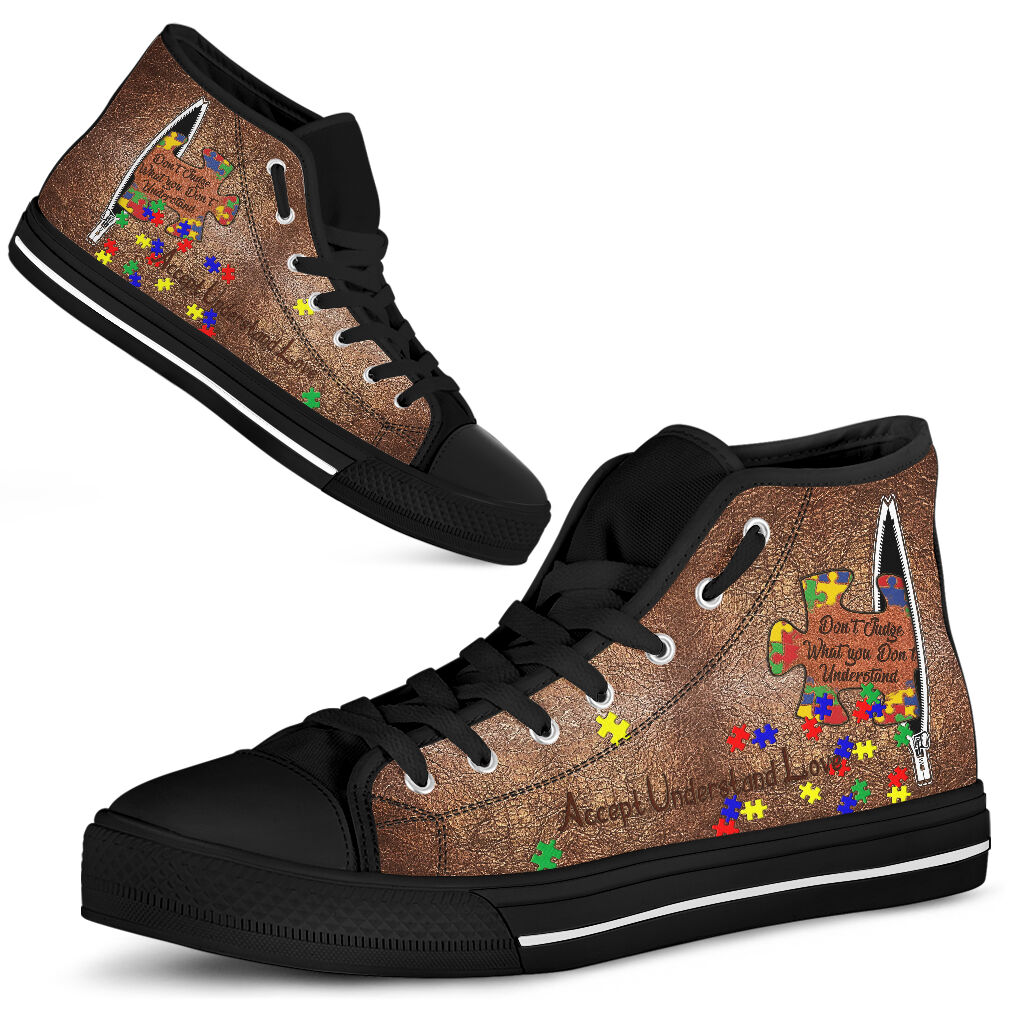 Don't Judge What You Don't Understand - Autism Awareness High Top Shoes With Leather Pattern Print 0622