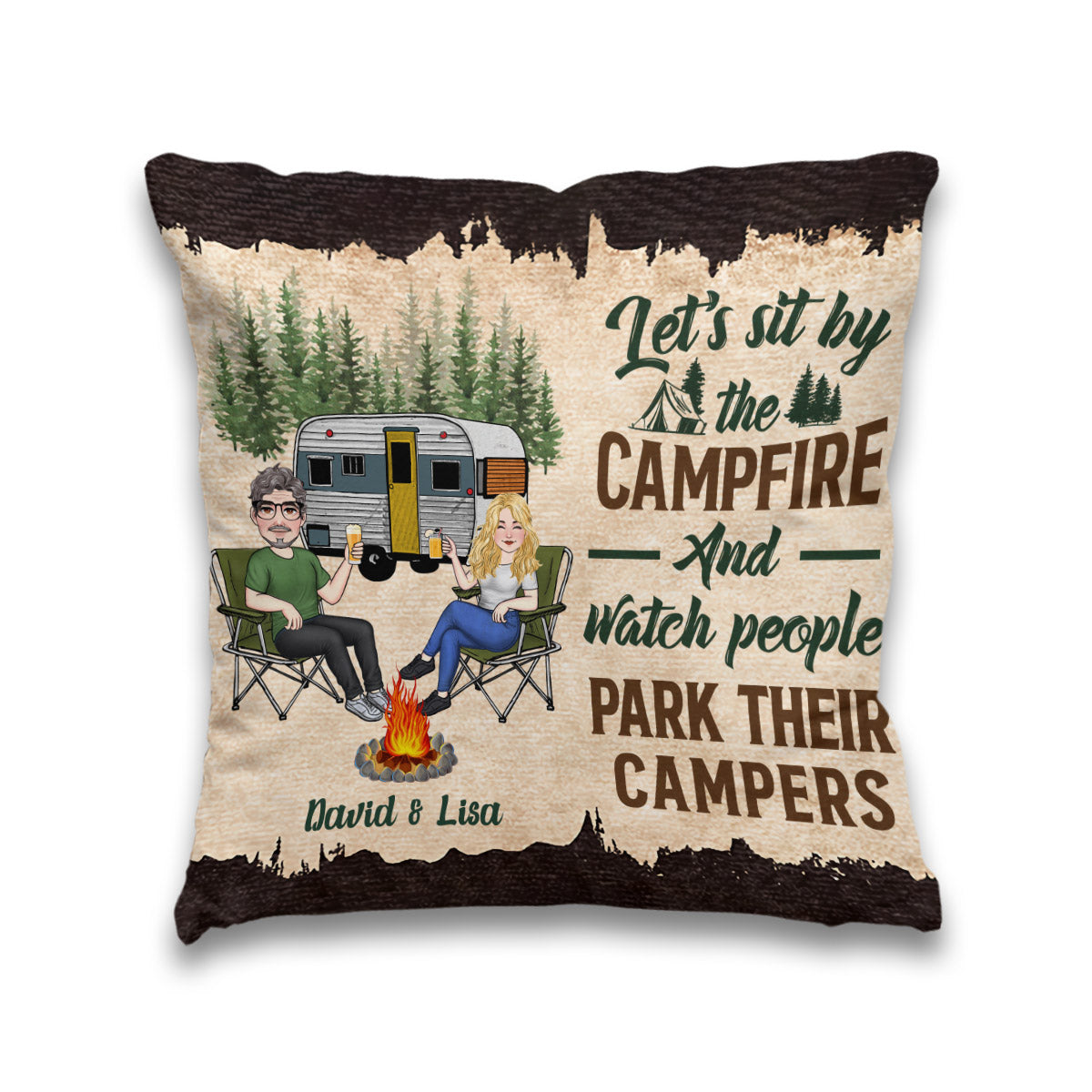 Let's Sit By The Campfire - Personalized Camping Throw Pillow