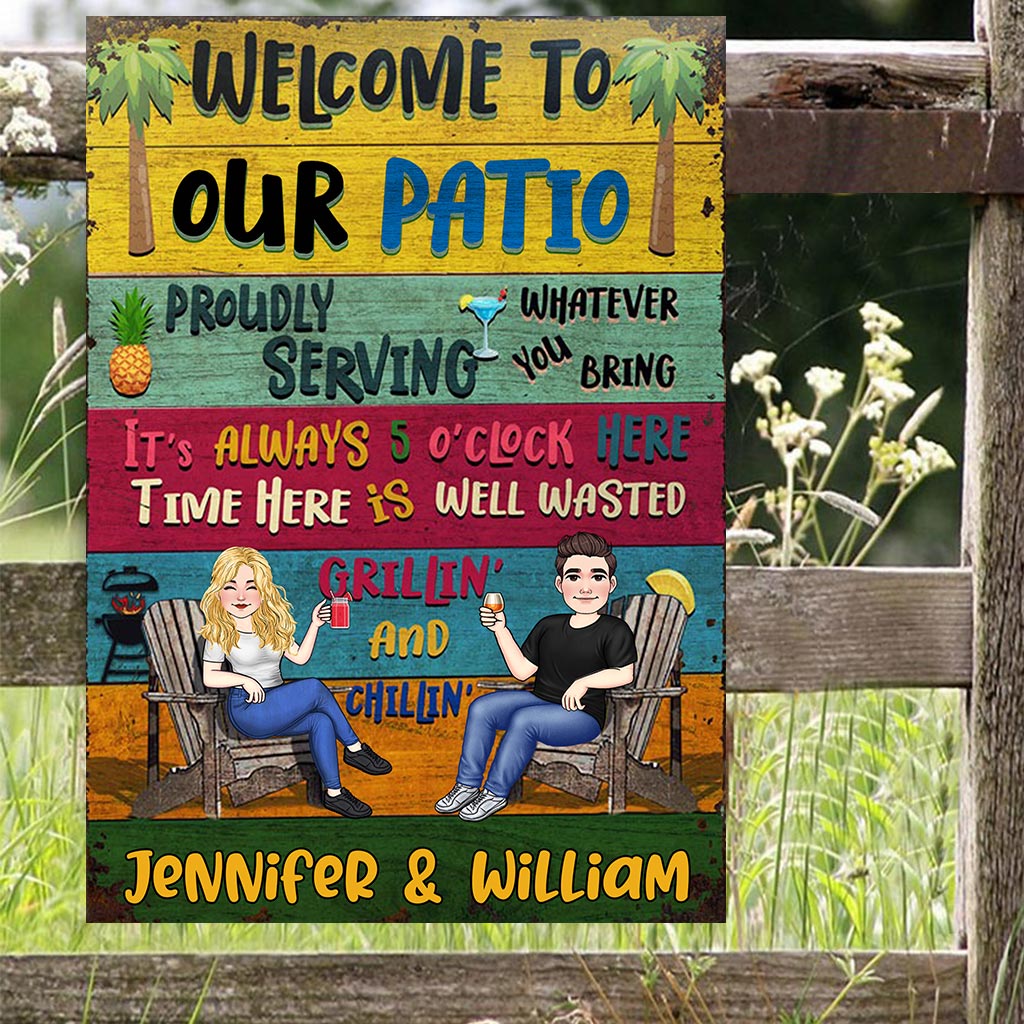 Welcome To Our Patio - Personalized Backyard Rectangle Metal Sign