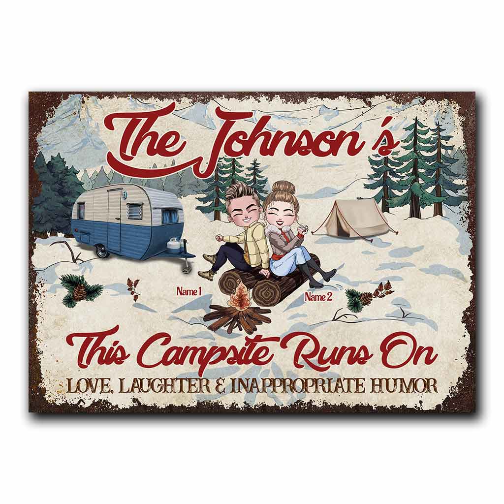 This Campsite Runs On Love Laughter - Couple Personalized Camping Rectangle Metal Sign