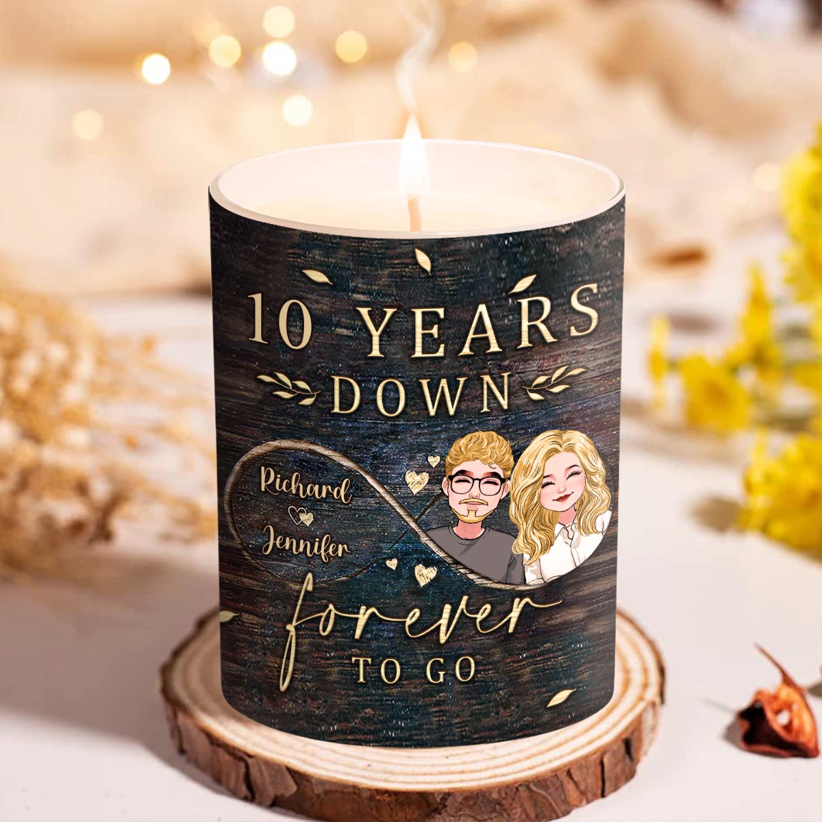 Forever To Go - Personalized Couple Candle With Wooden Lid