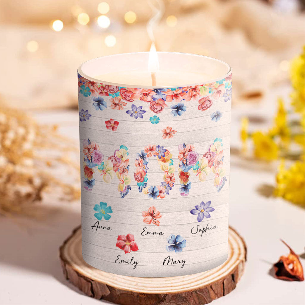 We Love You Floral Mom - Personalized Mother's Day Mother Candle With Wooden Lid