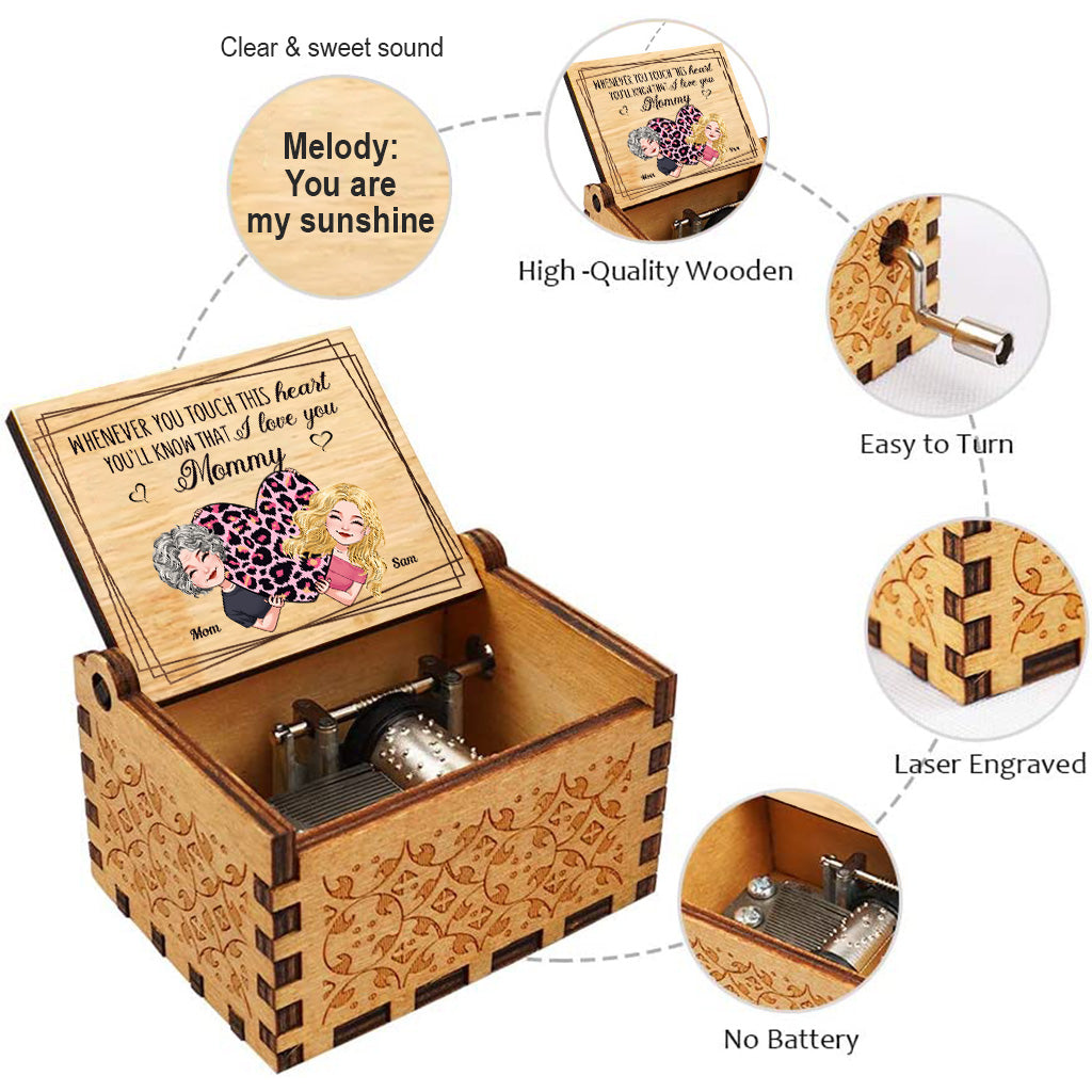 Whenever You Touch This Heart - Gift for mom, grandma, grandpa, daughter, son, granddaughter, grandson, wife, husband, dad, aunt, uncle, sister, brother - Personalized Hand Crank Music Box