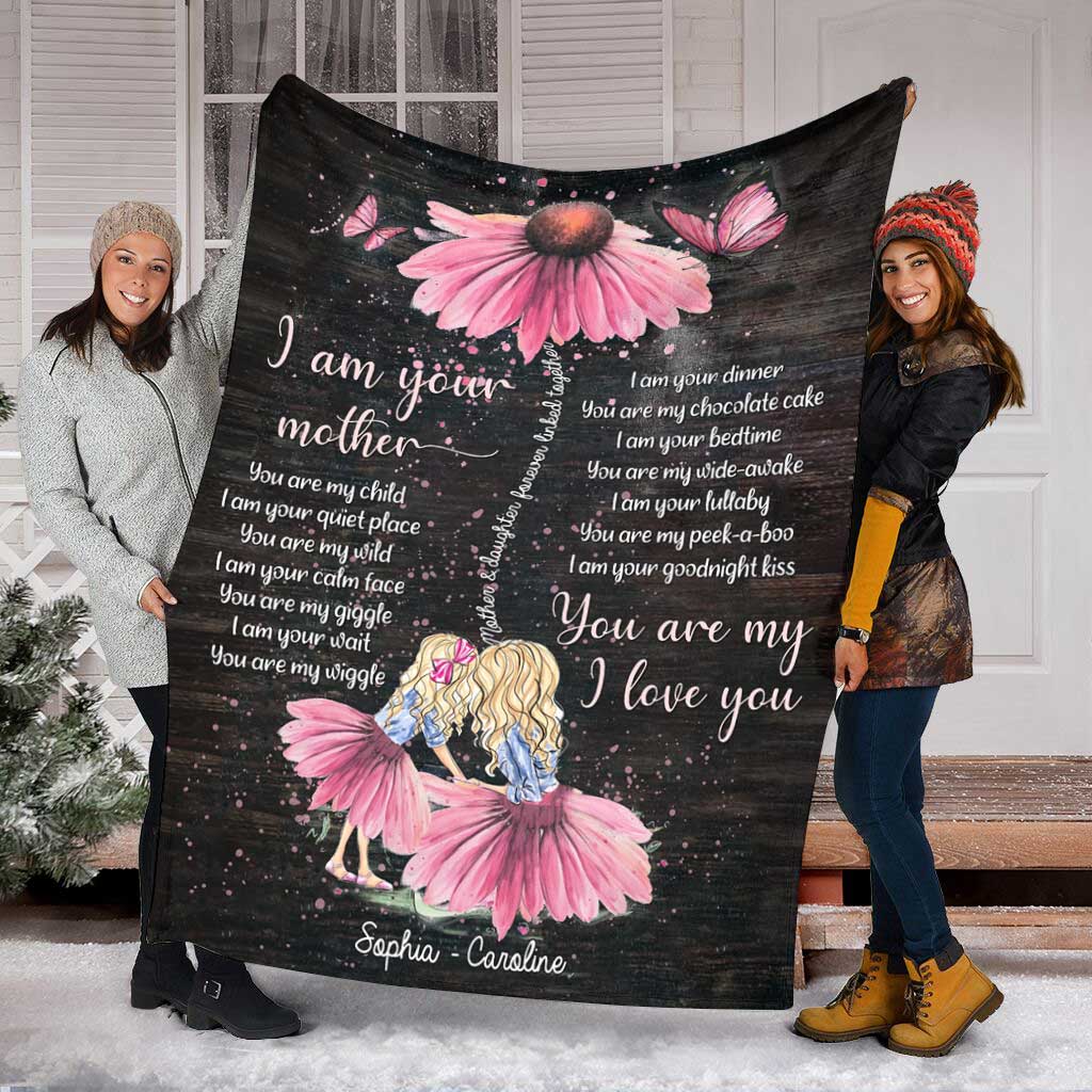 Personalized Blanket - Mother's Day Blanket - BEST MOM EVER - I LOVE YOU -  Pink (2D)