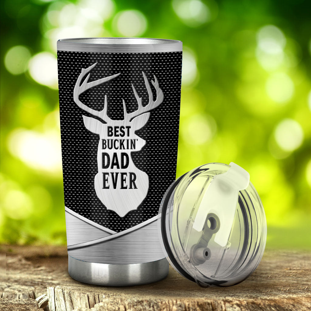 Best Bucking Dad Ever Metal Pattern Print - Personalized Hunting Tumbler