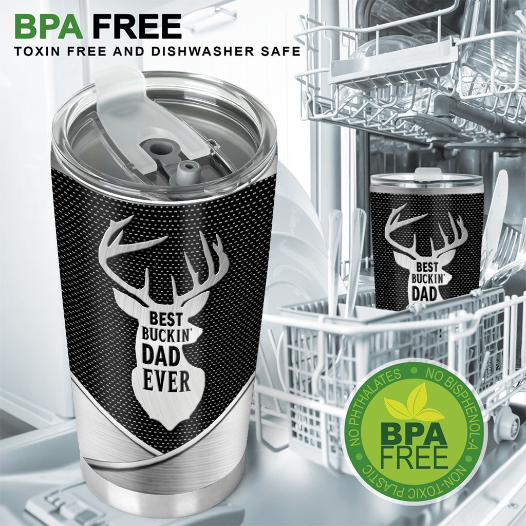 Best Bucking Dad Ever Metal Pattern Print - Personalized Hunting Tumbler