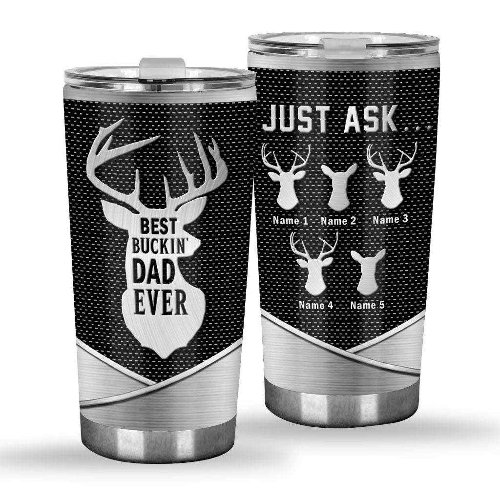 Best Bucking Dad Ever Metal Pattern Print - Personalized Hunting Tumbler