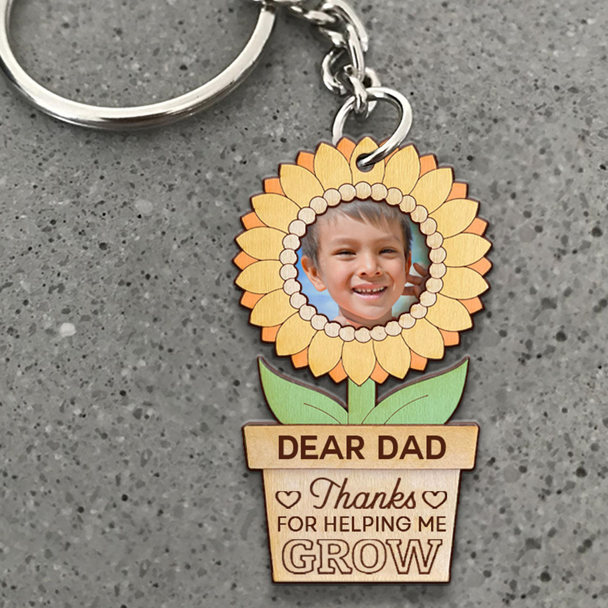 Thanks For Helping Us Grow - Personalized Father Keychain (Printed On Both Sides)